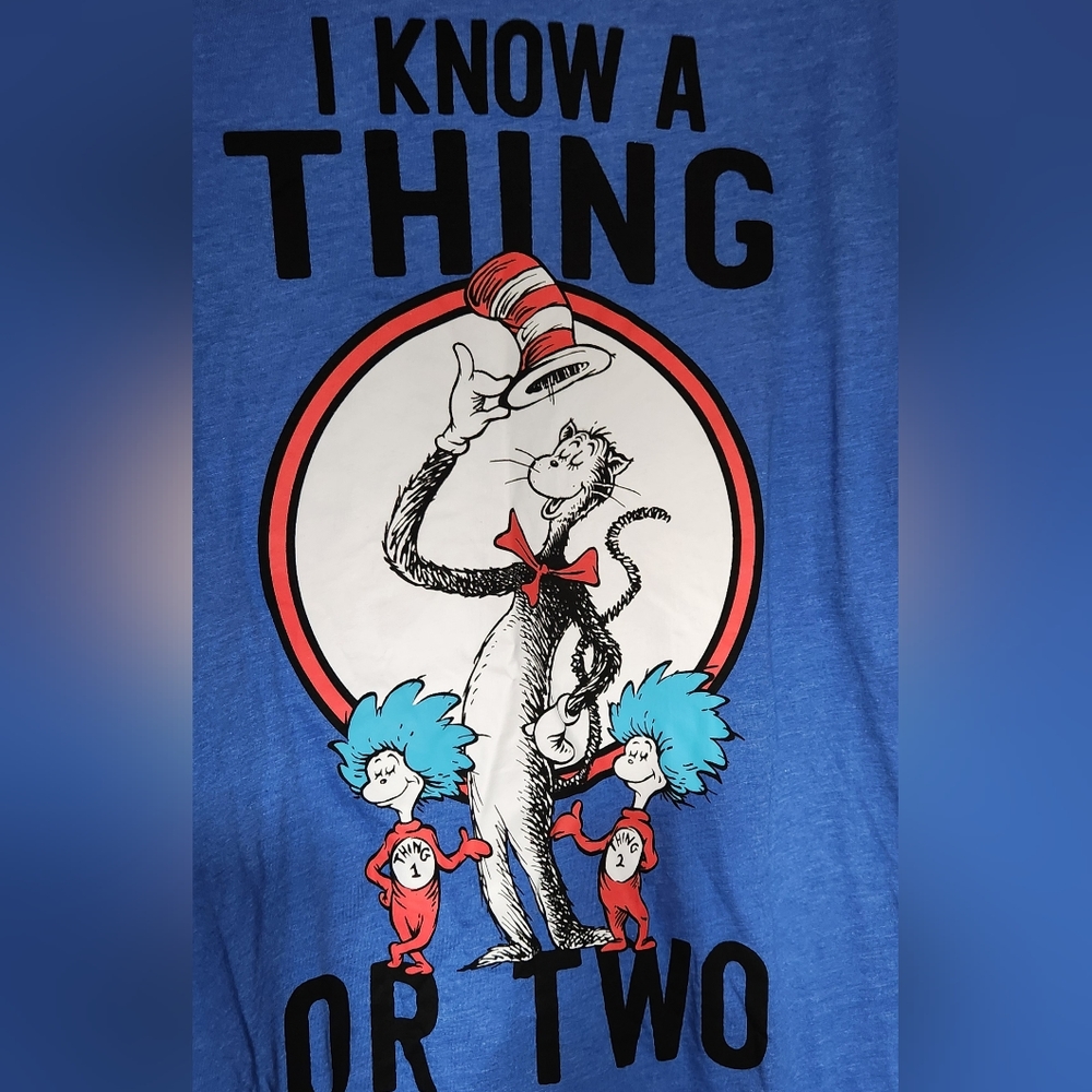 Dr Seuss I Know A Thing Or Two T-shirt XXL Blue, Cat In The Hat & Thing 1 & 2